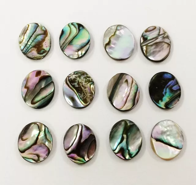 12 VINTAGE GENUINE ABALONE MOTHER PEARL PAUA SHELL 12x10mm. OVAL CABOCHONS 1247