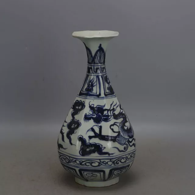 Yuan blue and white porcelain hand-painted dragon pattern Bafang ceramic vase