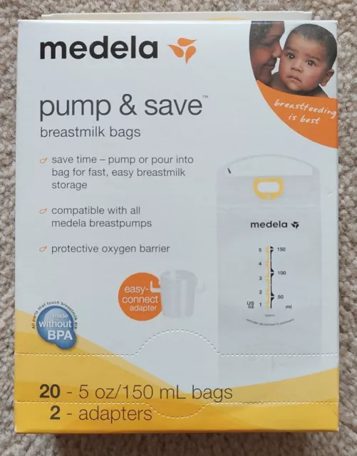 Medela Pump & Save Breastmilk Bags (20 count w/2 adapters) NEW & On SALE w S&H!