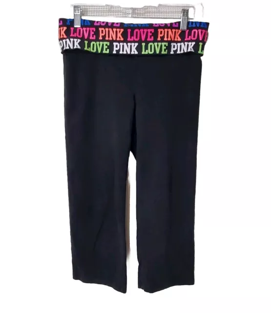 Victorias Secret PINK Yoga Capri Pants Womens Medium Foldover Multi Color Logo