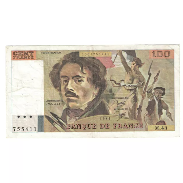 [#634666] France, 100 Francs, Delacroix, 1981, M.43, EF, Fayette:69.5, KM:154, b