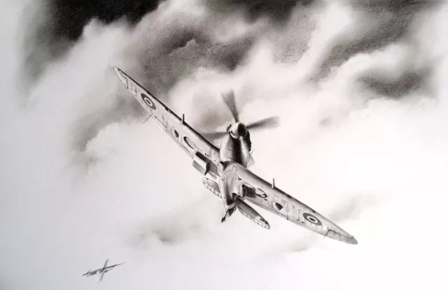 Spitfire WWII RAF  LIMITED ED A3 PRINT  Dunkirk Battle Of Britain Original Art