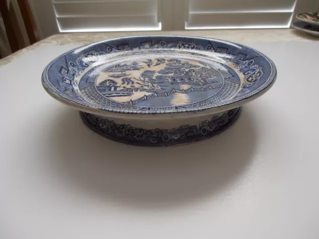 Vintage/Antique? Blue & White Oriental Design Footed Serving Dish/Plate