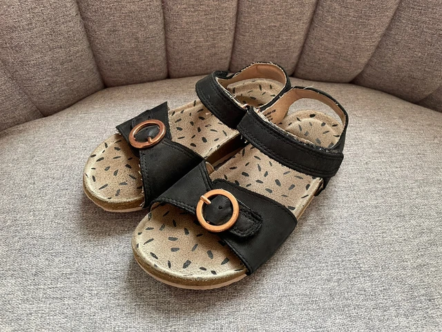 Next girls black Real Leather Cork Hook Loop Sandal Shoes Size 11 Soft Insole
