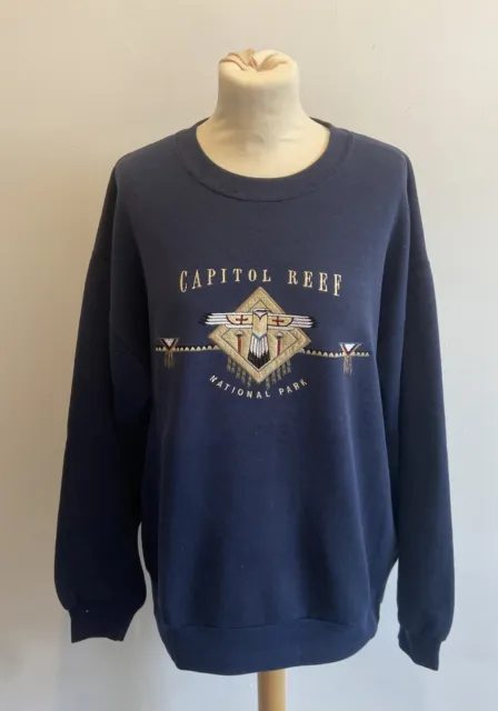 Mens Vintage Capital Reef National Park Navy Embroidered Jumper Sweatshirt Large