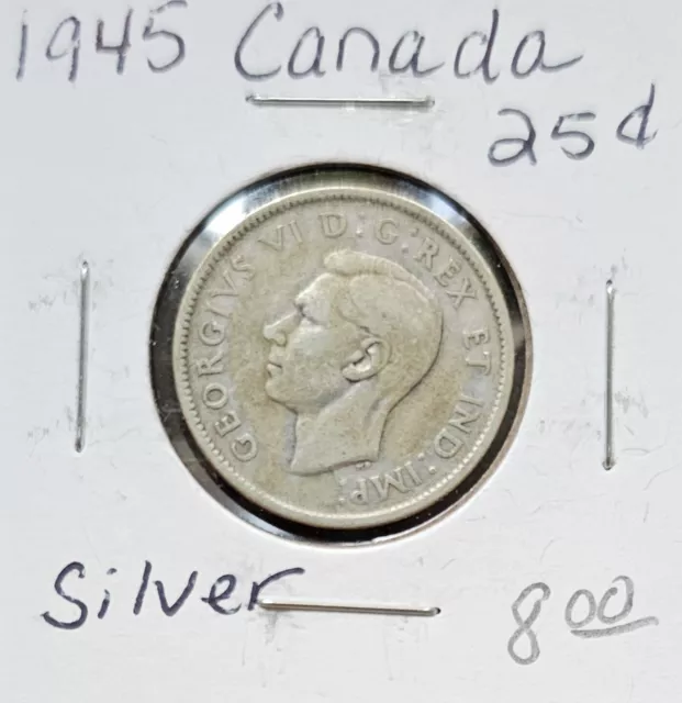 1945 Canadian Quarter .80 Silver Canada