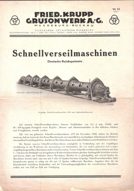 Angebotsprospekt  Fried. Krupp Grusonwerke A.-G. Magdeburg-Buckau dann SKET 1933