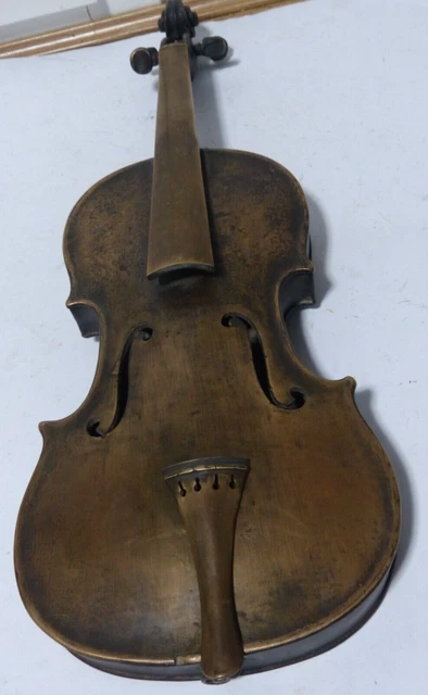 Stunning Heavy Bronze Violin Sculpture Of An Antique Violin Extremely Rare L@@K