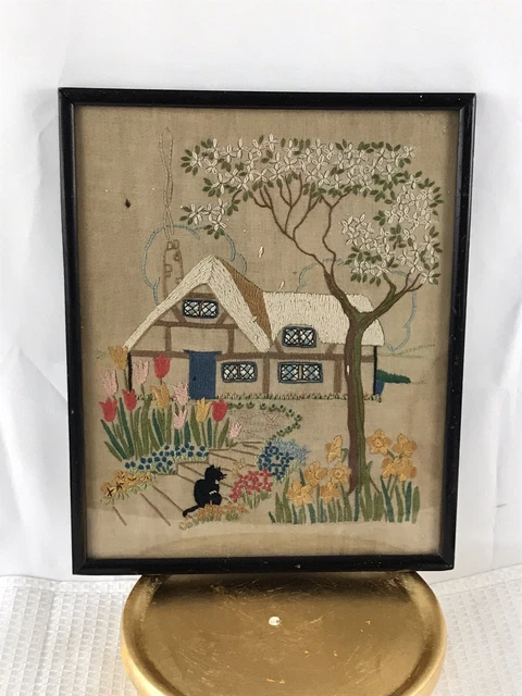 antique needlework hand stitched wall hanging embroidery sampler