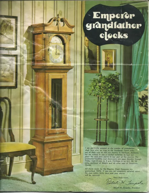 1974 Emperor Grandfather Clock Company Printed Brochure Clocks 6 pages