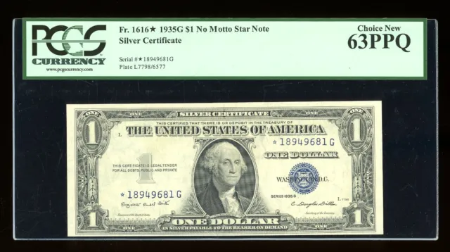 DBR $1 1935-G Silver STAR Fr. 1616* No Motto PCGS 63 PPQ Serial *18949681G