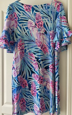 Women's Lilly Pulitzer Blue Pink Mr Peacock Tweethearts S/S Dress Top 2 4 M NWT