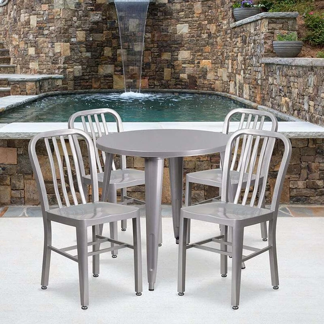 Flash Furniture Commercial Grade 30" Round Silver Metal Indoor-Outdoor Table Set