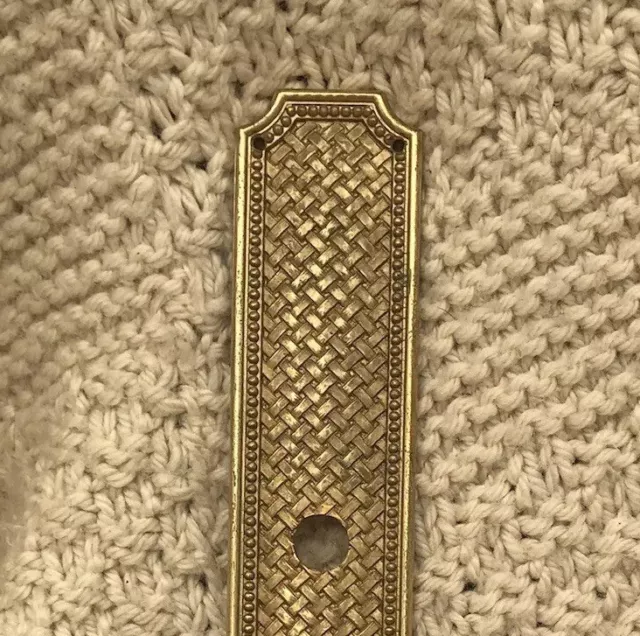 French Door Knob Lever Push Back Woven Empire Bamboo Brass Plate Antique Gold
