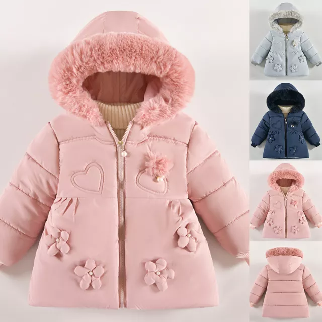 Kids Girls Fluffy Quilted Puffer Jacket Winter Warm Padded Faux Fur Hooded Coat