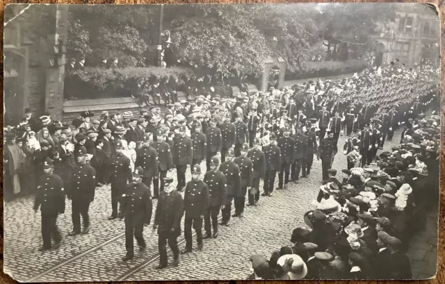 Rppc Procession Policemen,Soldiers & Military Band Onlookers Unknown Location