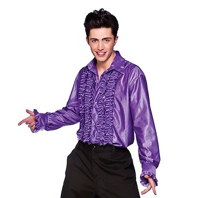 Da Uomo Raso DISCO RUFFLE SHIRT ANNI 1970 70s Fancy Dress Party Costume NUOVO 