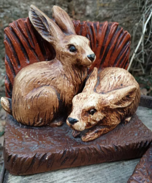 Vintage Ceramic Rabbits Bookends Tuscany Studio Inc 1972 Bunny Library Easter