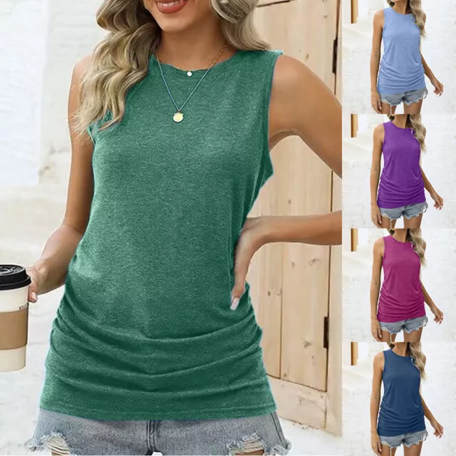 Top da donna senza maniche estate solidi top sciolti camicetta scollo O-