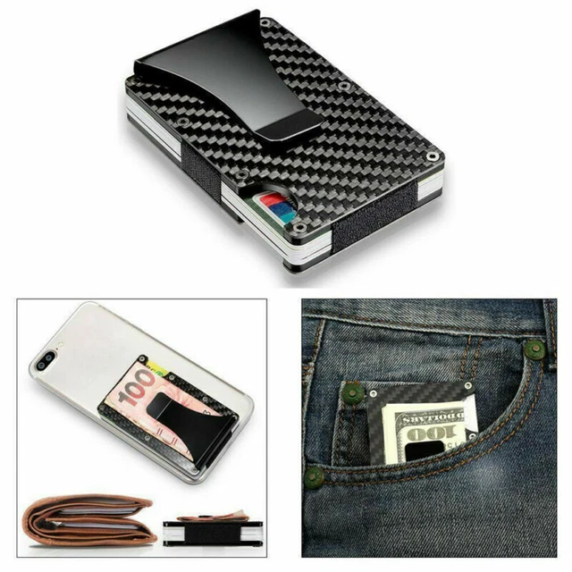 Mens RFID Blocking Slim Money Clip Carbon Fiber Wallet ID Credit Card Holder