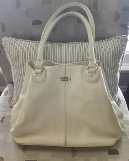 Cole Haan Handbag Tote Bag White Pebble Leather Double Handles