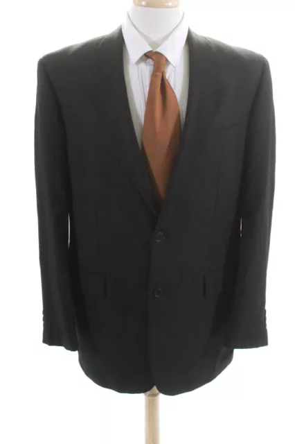 Paul Dione Mens Plaid Two Button Blazer Black Wool Size 42 Long