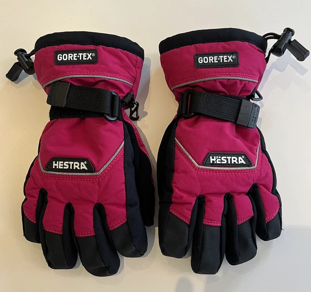 Hestra Pink Black Gloves Size 5 (age 8-9) Kids Gore-Tex Ski Winter Sports Snow