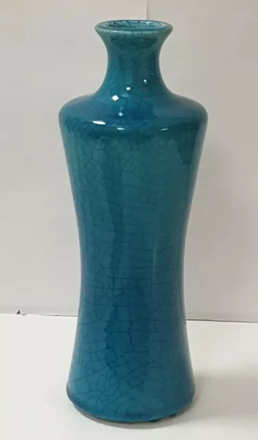 Bouteille vase faience craquele bleu turquoise ceramique DLG lachenal chambost