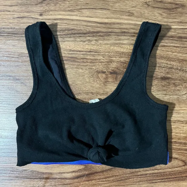FREE PEOPLE BLACK Sports Bra Size M FP Movement Ruffles Cinched