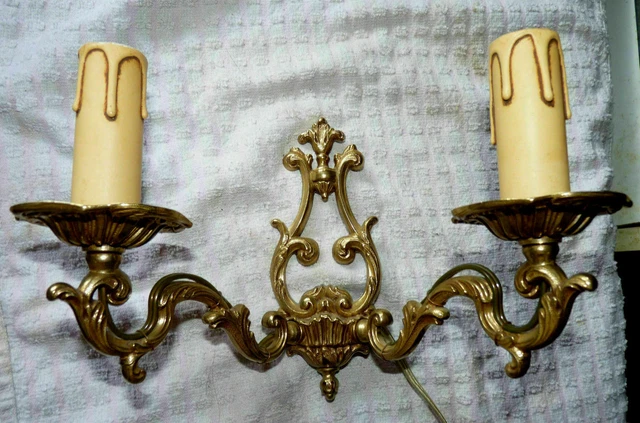 Rare Superbe Ancienne Paire Applique Murale Ciselées En Bronze Tbe Complet