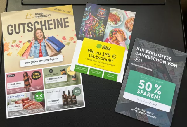 3 GUTSCHEINE: Hello Fresh, MeinAbo, Golden shopping