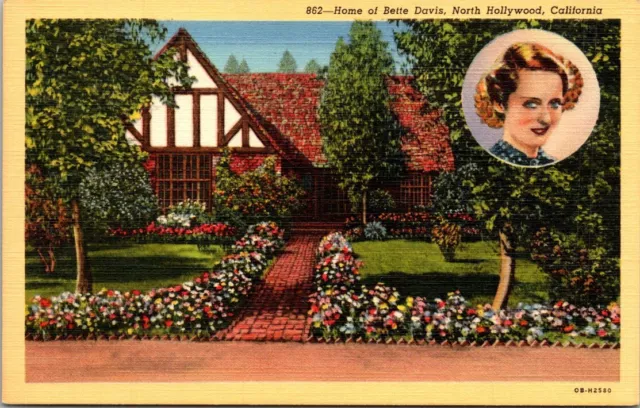 Home of Bette Davis North Hollywood California old postcard unused C19