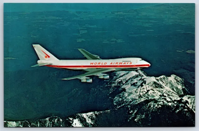 Airplane Postcard World Airways Airlines Boeing 747c Jetliner In Flight DC3