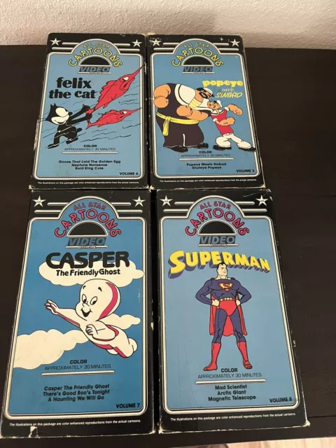 Lot of 4 ~ All Star Cartoons On VHS ~ Popeye, Casper, Superman, Felix The Cat