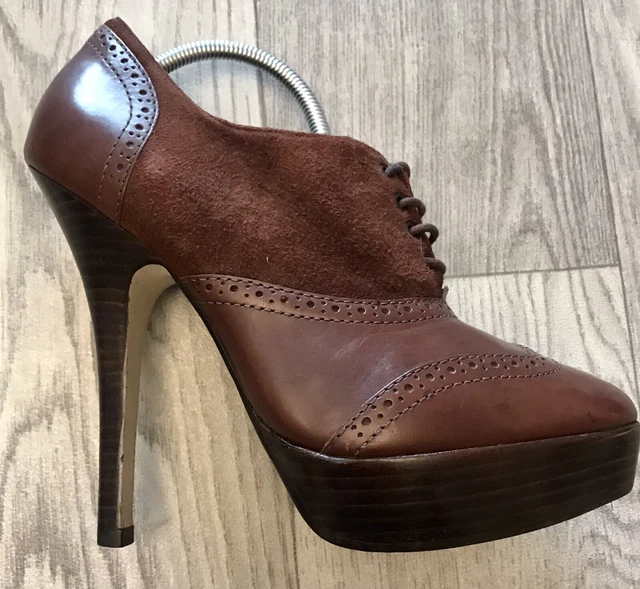 office-london-ladies-high-heel-shoes-size-5-brown-leather-lace-ups