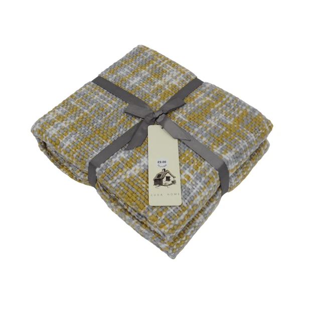 Coperta Cuda Home Tessuta Grigia e Gialla 127 x 152 cm Calda Accogliente Scaldabagno Casa Inverno