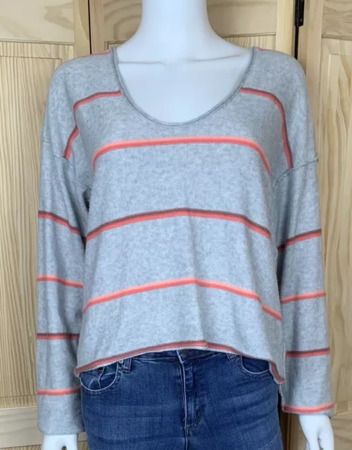 Free People Make You Mine Stripe Sweater Grey Orange Small