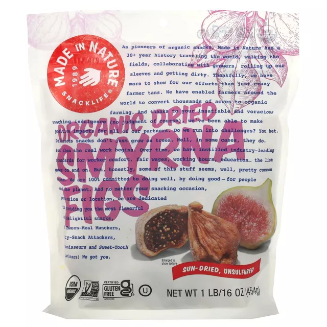 Organic Dried Smyrna Figs, Sun-Dried, Unsulfured, 1 lb (454 g)