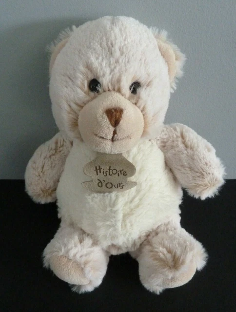 A8. DOUDOU PELUCHE HISTOIRE D'OURS Z'ANIMOOS BOULE BEIGE BLANC CHINE 18cm  NEUF*