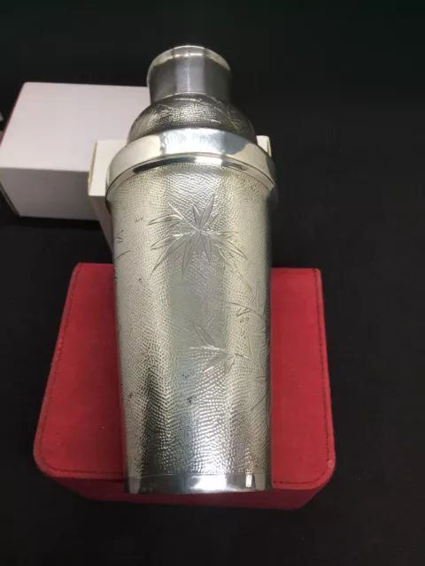 Antique Chinese Sterling Solid Silver Cocktail Shaker Carved With Bamboo Leaves