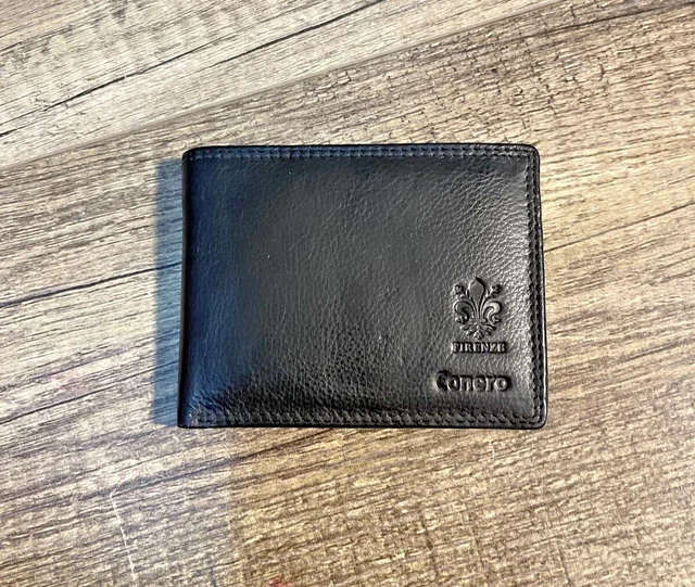 vera pelle firenze conero Black leather mens wallet brand new
