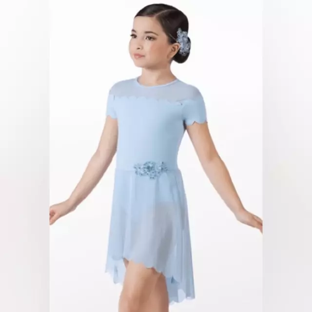 Weissman dance costume powder blue modest scallop dress Grow 13405 child IC 7/8