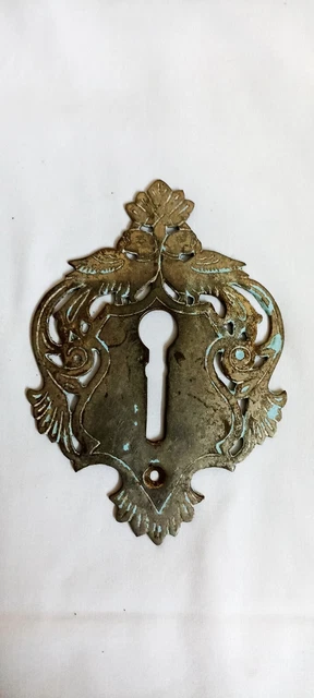 Door Peacock Design Escutcheon Big Brass Keyhole Plate Cover Antique Vintage E62