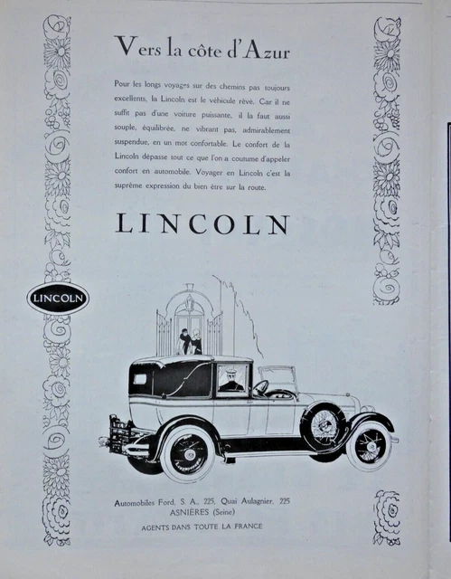 1926 Ford La Lincoln Automobile Press Advertisement Towards The Azure Cote