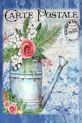 Floral Watering Can Art Image Vintage Retro Style Metal Sign Plaque