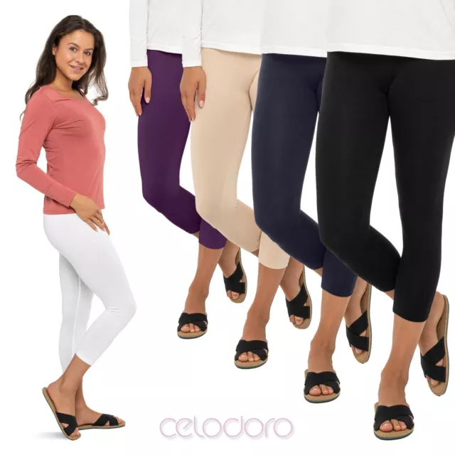 Celodoro Damen Leggings (3/4 Capri) Stretch-Jersey Hose aus Baumwolle