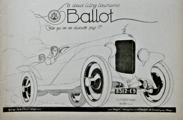 PUBLICITÉ PRESSE 1923 VOITURE BALLOT la 2 l TOURISME CELLE QU'ON NE DISCUTE PAS