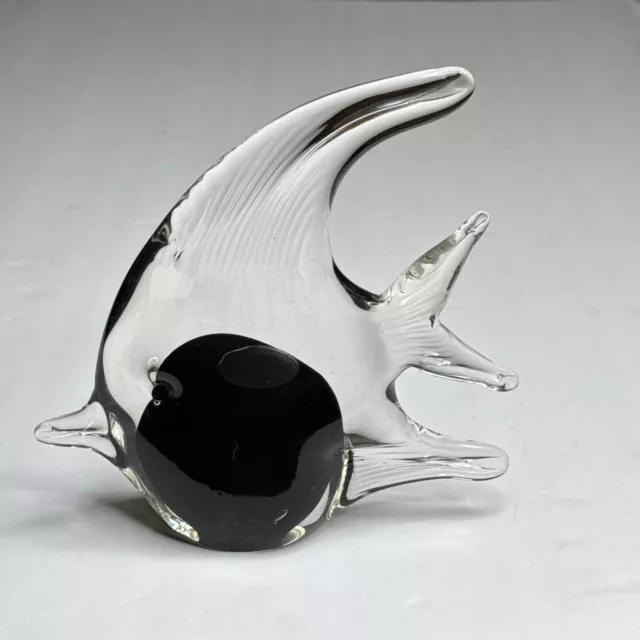 JAAKKO LIIKANEN (JL) Clear and Black Blown Art Glass Tropical Fish Figurine