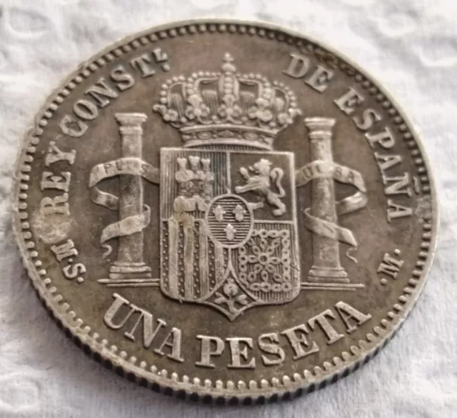 Spain Una Peseta 1885 Silver