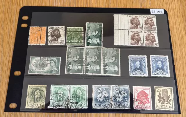 Australian Pre Decimal Old Stamps - 2' Green Royal Visit 3D Blue Sturt Explorer